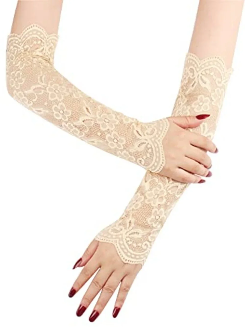 Lace Arm Sleeves Elbow-Length Gloves for Women Tea Party Bridal